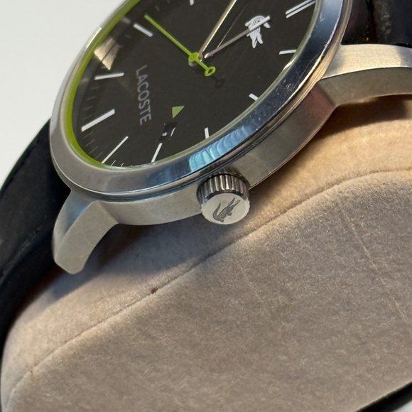 Lacoste Men’s Black Dial Leather Strap Watch Date Stainless Steel - Picture 3 of 7